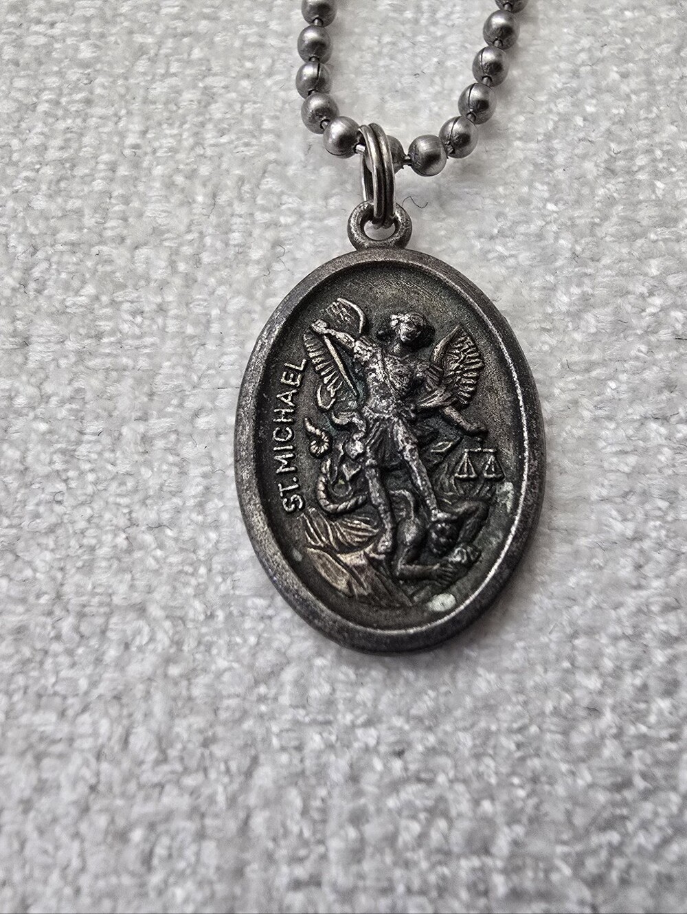 Silver-Tone St. Michael & Guardian Angel Medallion Chain Necklace